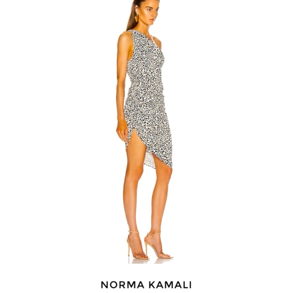 Norma Kamali Ruched One Shoulder Diana Snow Leopard size XS